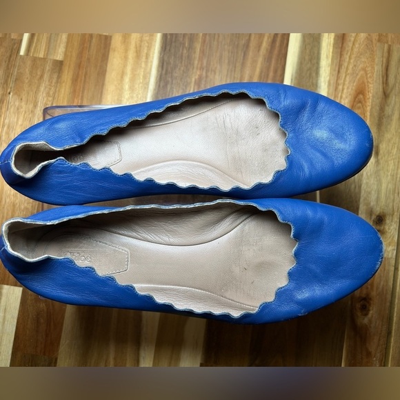 Chloe Lauren Soft Leather Blue Scalloped Edge Round Toe Slip On Ballet Flats 39 - Picture 6 of 10